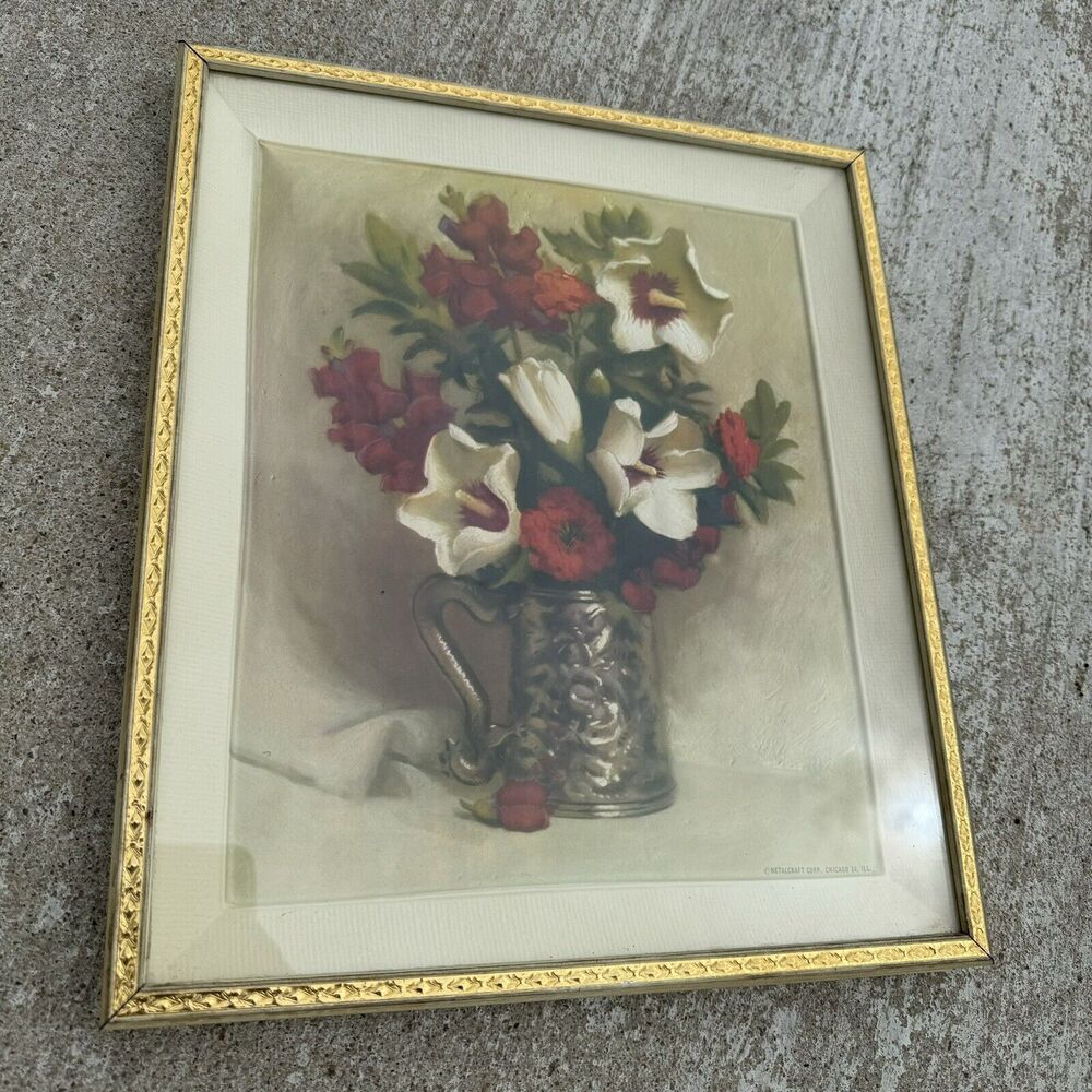 Metalcraft 3D Flower Potted Picture 12 x 14" Vintage Framed floral Dimension III